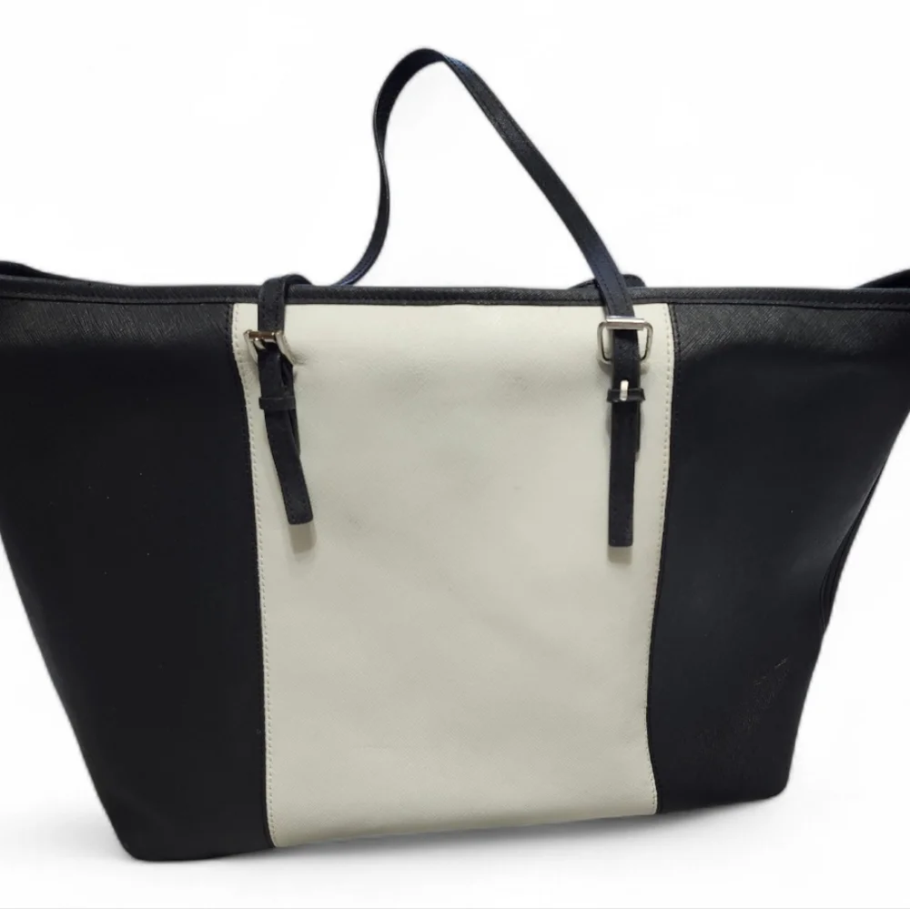 Michael Kors Large Tote Bag Black White Logo Shoulder Purse Travel Work Classic - Picture 4 of 9